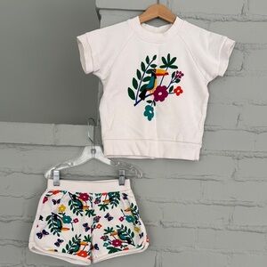 NWOT Hanna Andersson Floral Bird Print Top and Shorts Set